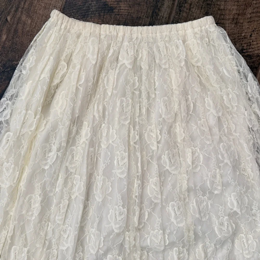 Caron Joy Vintage Women Floral Rose Lace Lined Maxi Skirt, Cream,10